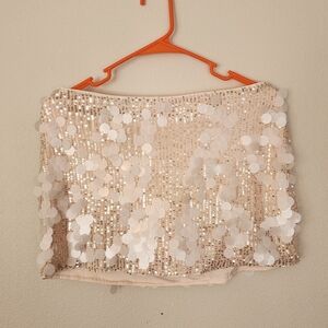SHEIN Champagne Sequin Mini Skirt with White Paillettes